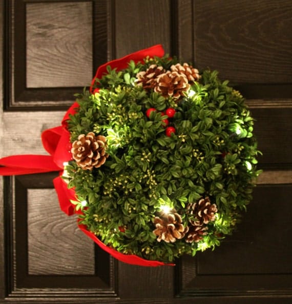 Pre Lit Artifical Boxwood Kissing Ball w/ by WeLoveWreaths on Etsy