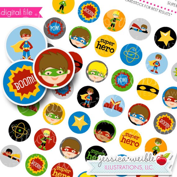 Super Hero Boys Theme Printable 1 inch Circle Collage Sheet, 1-inch Bottle Cap Circles, Digital File Il_570xn