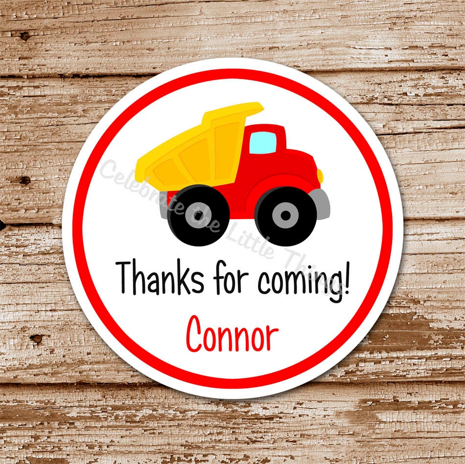 Set of 12 / Dump Truck Personalized Stickers, Labels or Tags / Choice of Wording, Color Il_570xn
