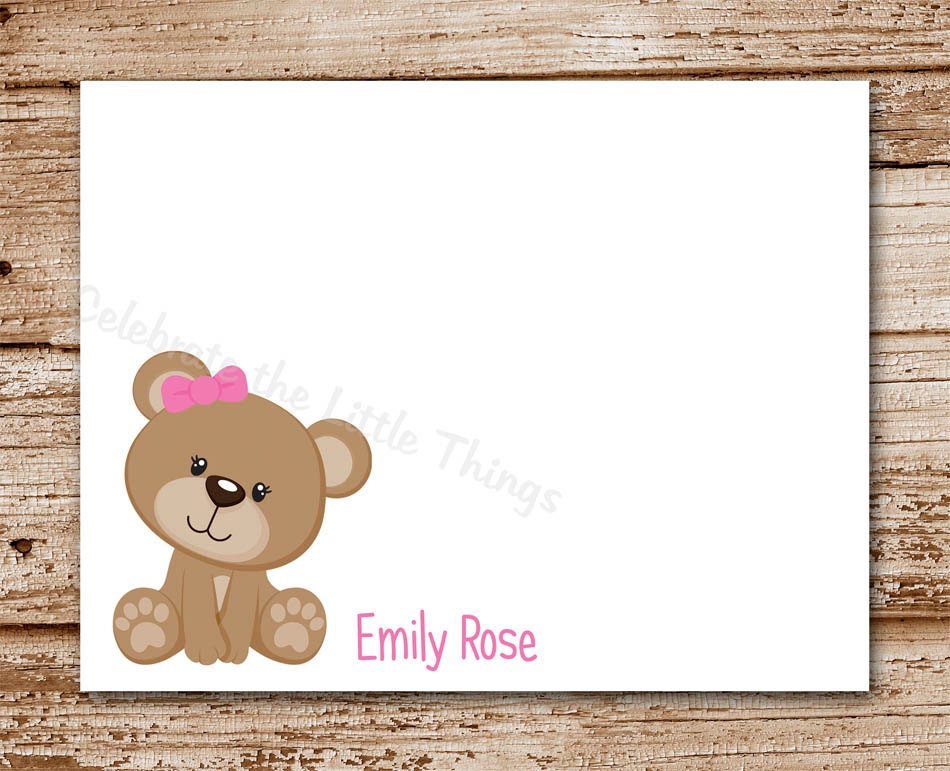 Set of 8 / Teddy Bear Personalized Stationery / Note Cards / Girl Il_570xn