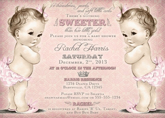 Twins Baby Shower Invitation For Twin Girls - Vintage - Princess ...