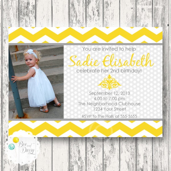 Yellow Chevron Custom Printable Photo Invite for Birthday Party or Baby Shower DIY Invitation by BeeAndDaisy Il_570xn