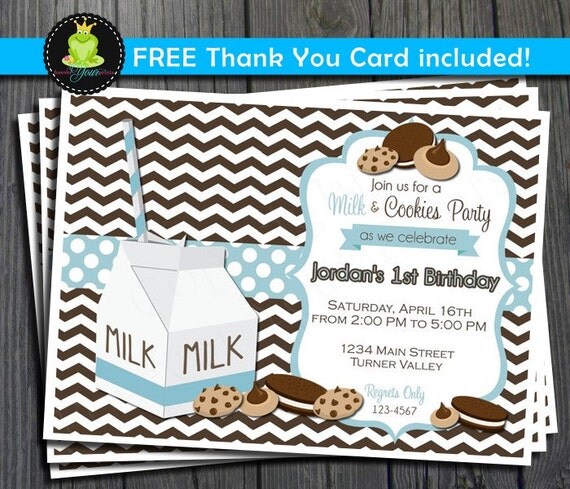 Milk and Cookie Invitation - FREE Thank You Card included Il_570xn