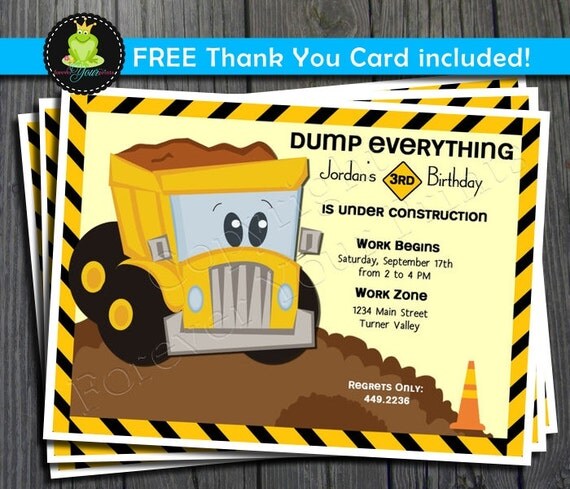 Construction Invitation - Includes FREE Thank You Card Il_570xn