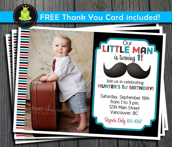 Little Man Birthday Invitation - FREE Thank You Card included Il_570xn