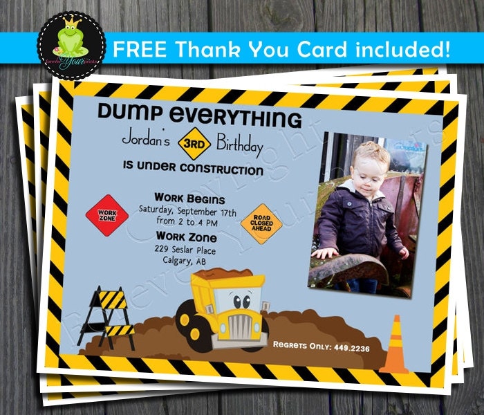 Construction Invitation - Includes FREE Thank You Card Il_570xn