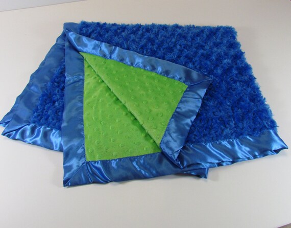 Bright Blue Blanket Reverses to Lime Green by jansnstitches