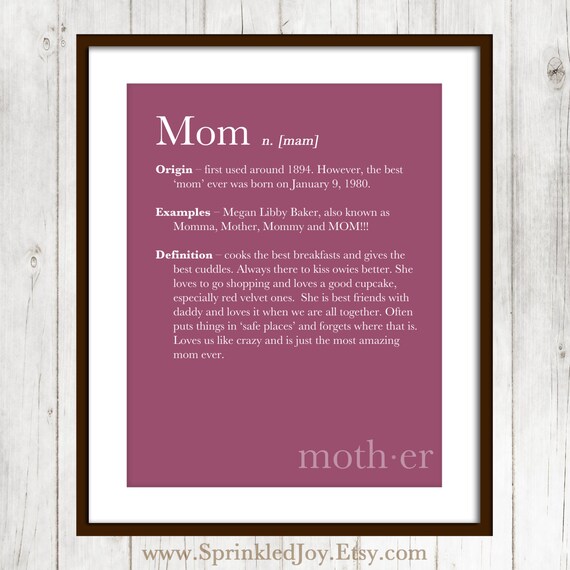 Mom Mother Definition Print Dictionary Inspired by SprinkledJoy