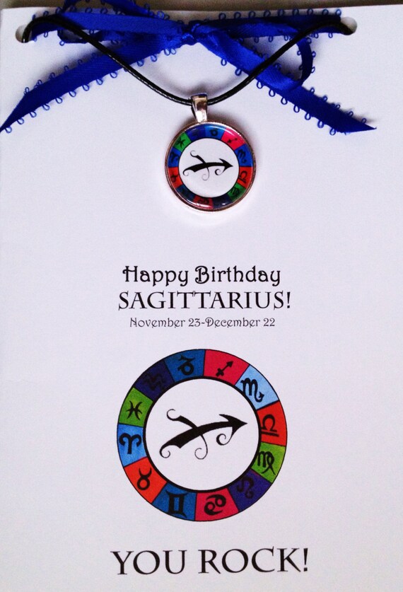 Happy Birthday Sagittarius Zodiac Astrology Greeting Card And Necklace