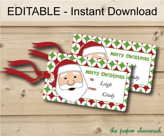 EDITABLE INSTANT DOWNLOAD Santa Printable Gift Tags Holiday Gift EDITABLE INSTANT DOWNLOAD Santa Printable Gift Tags Holiday Gift