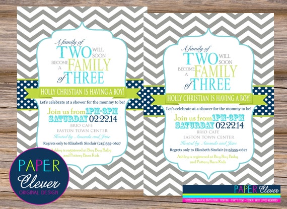 Boys baby shower invitation chevron stripe, family of - digital file, printable #129 Il_570xn