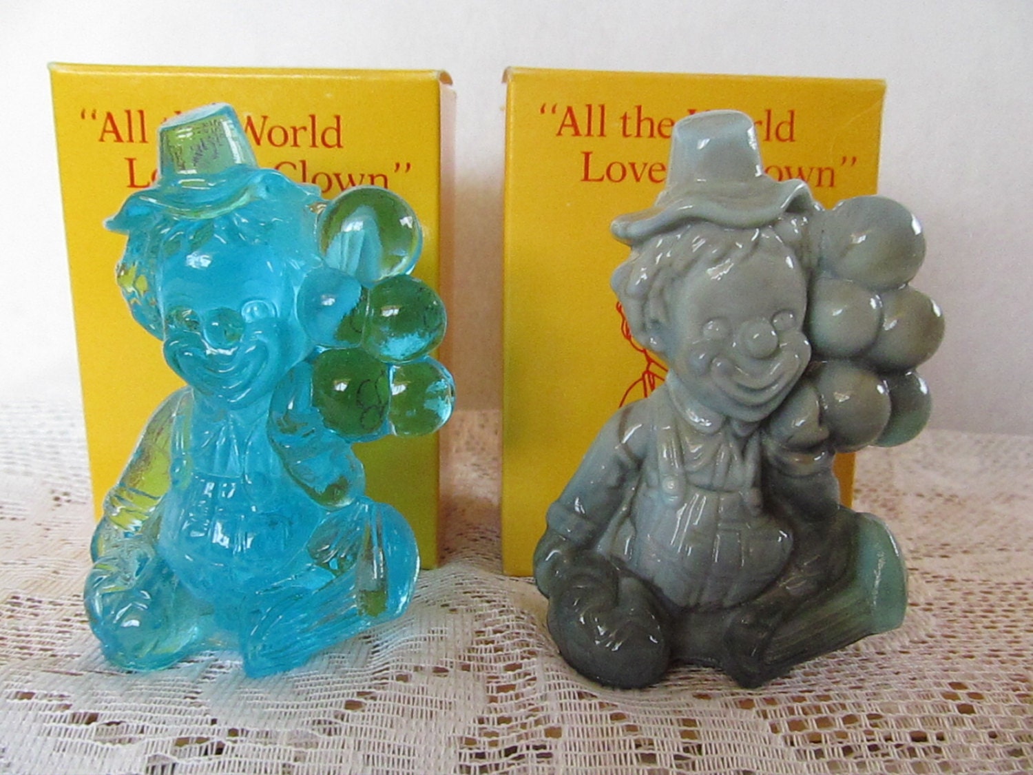 Vintage Mosser Glass Clowns Figurines Niki And by WalkersWimseys