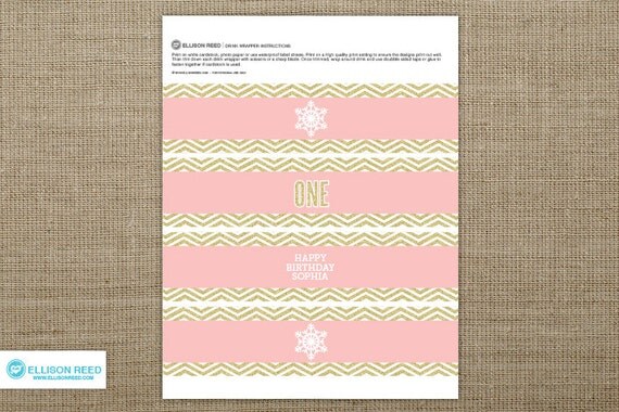 Onederland Birthday - Onderland Printable - Winter Onderland Drink Wraps - First Birthday Printable - Glitter Birthday - Snowflake printable Il_570xn
