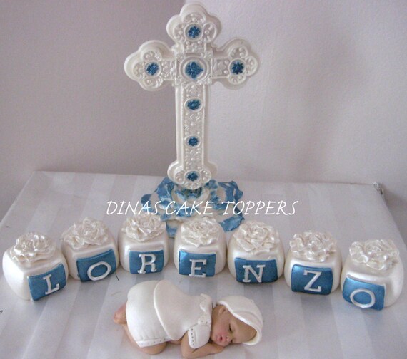 Items similar to Baby Boy Baptism Christening Cake Topper Cross Blocks on Etsy