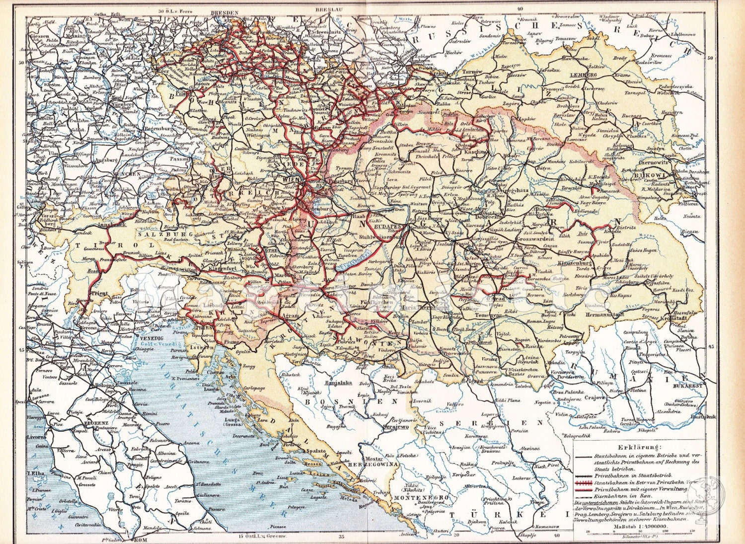 1898 Railroad Network Of The Austro Hungarian Monarchy At The