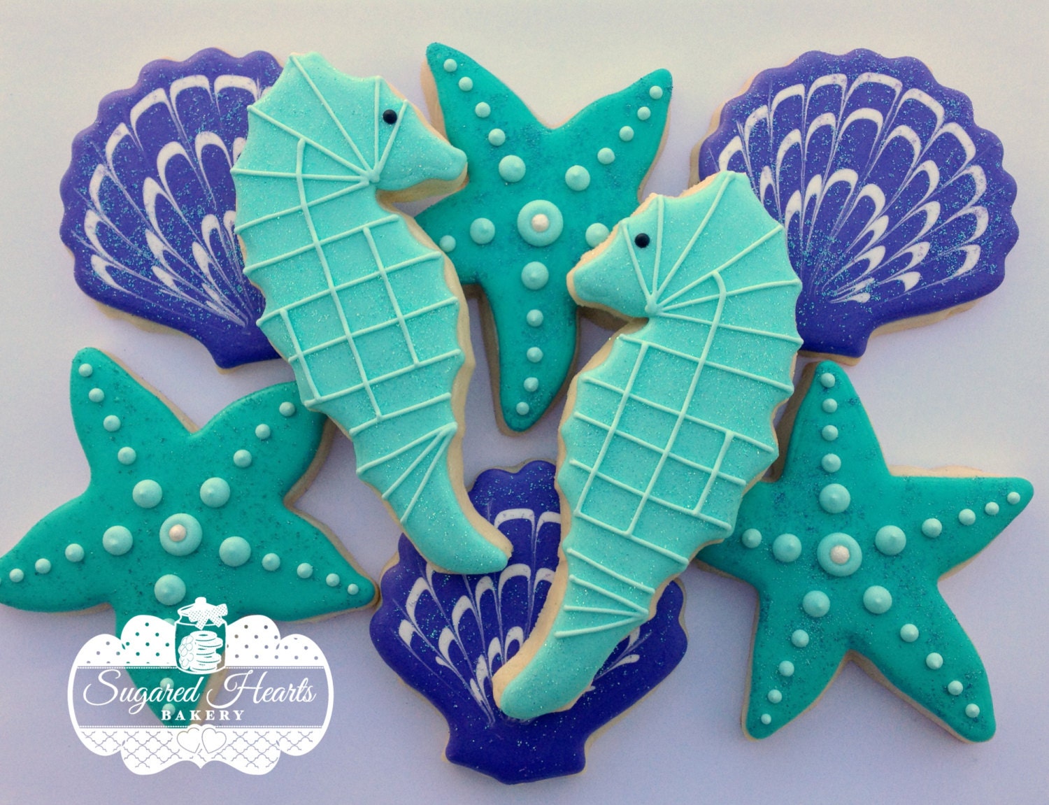 Ocean Beach Under The Sea Cookies Purple And Teal 1 Dozen