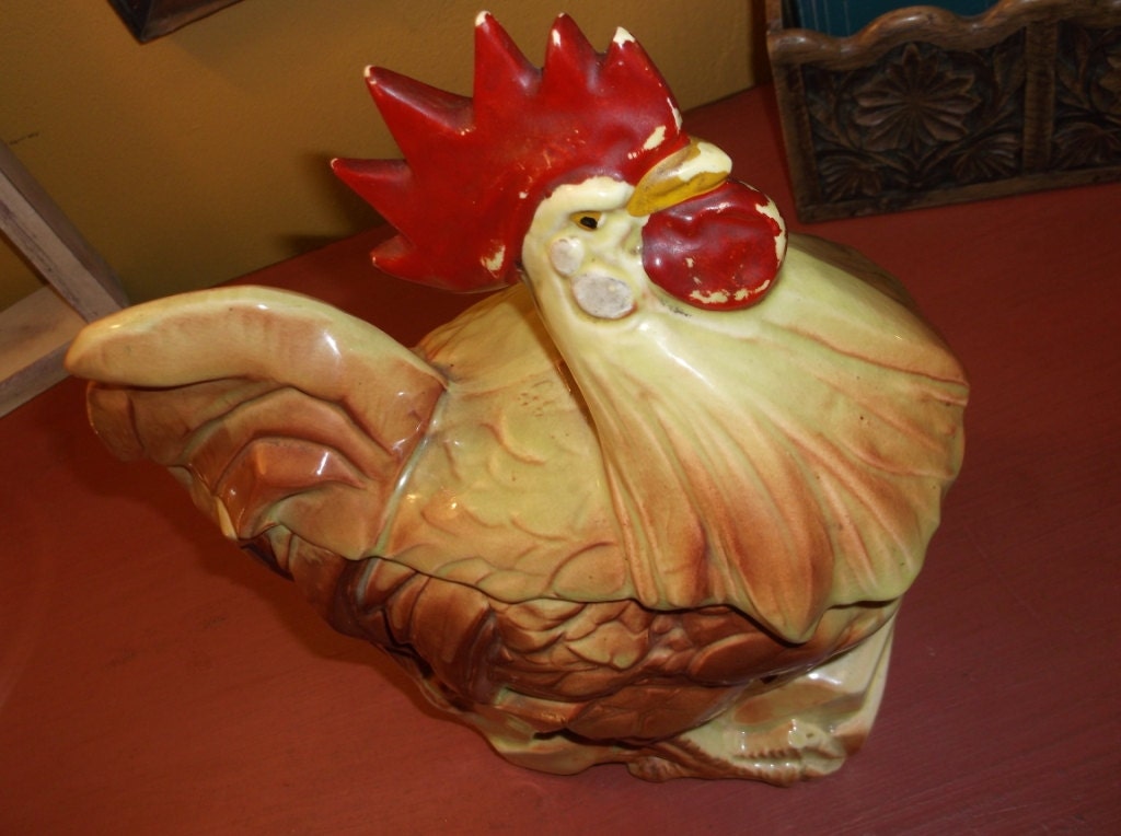 McCoy Rooster Cookie Jar Signed-Rustic Decor by ChixCoopAntiques