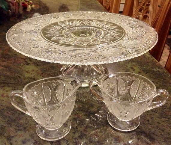 Duncan Miller Cake Plate Sandwich Glass by VintageLoveAntiques