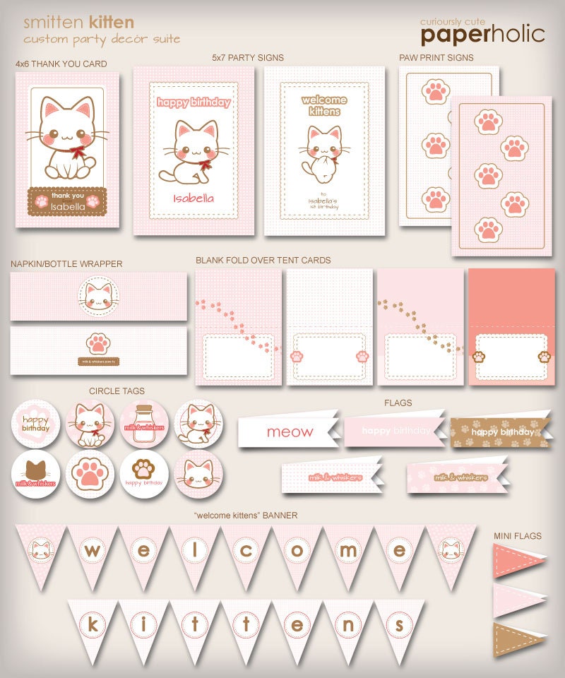 Kitty Cat Kitten - Essentials Party Décor Suite - Printable Party Supplies by Paperholic Il_570xn
