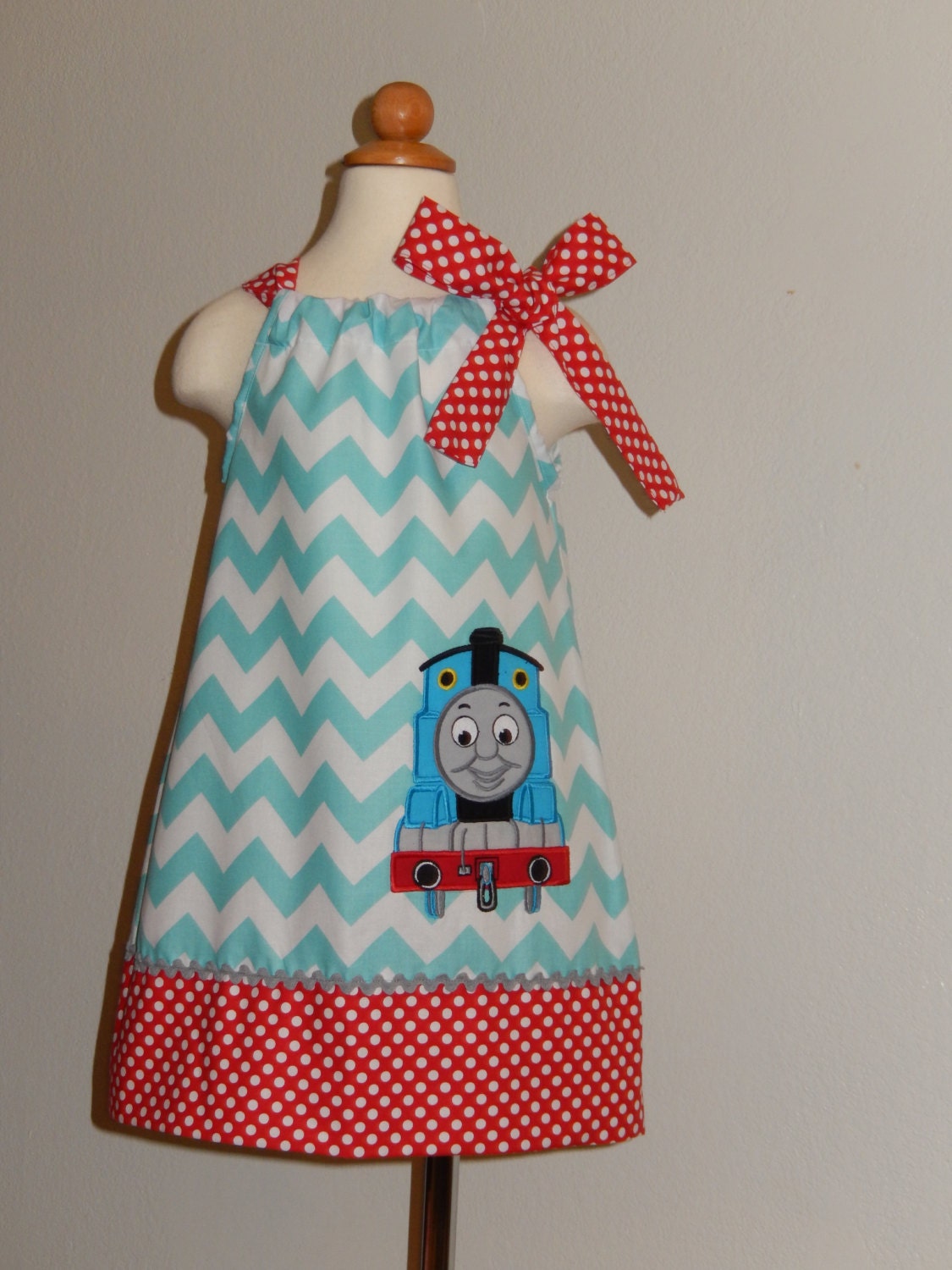 Thomas the  Train Aqua Chevron Pillowcase Dress - Just4Princess