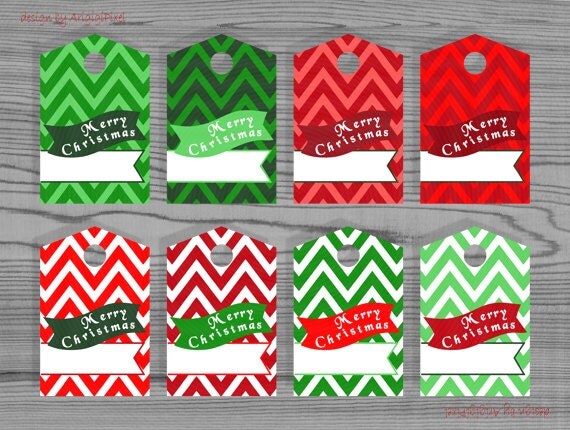 Merry Christmas, thank you, chewron, hang gift tag, text over bunting, Christmas colors, printable, digital paper goods, instant download Il_570xn