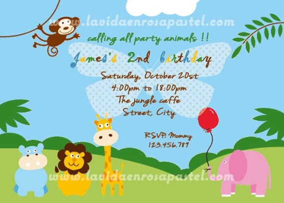 Custom Printable Party Animals Invitation - Colorful Animals Birthday Party - Girl Boy Birthday - Free Thank you card Il_570xn