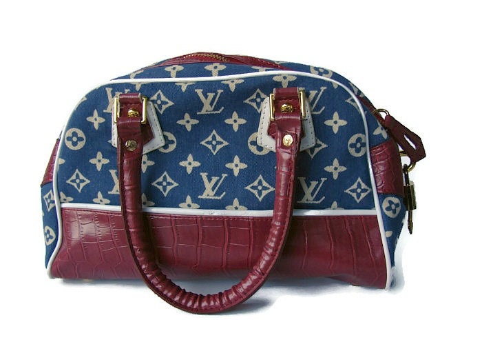 Louis Vuitton denim handbag. Red and blue LV by OnceLostBoutique