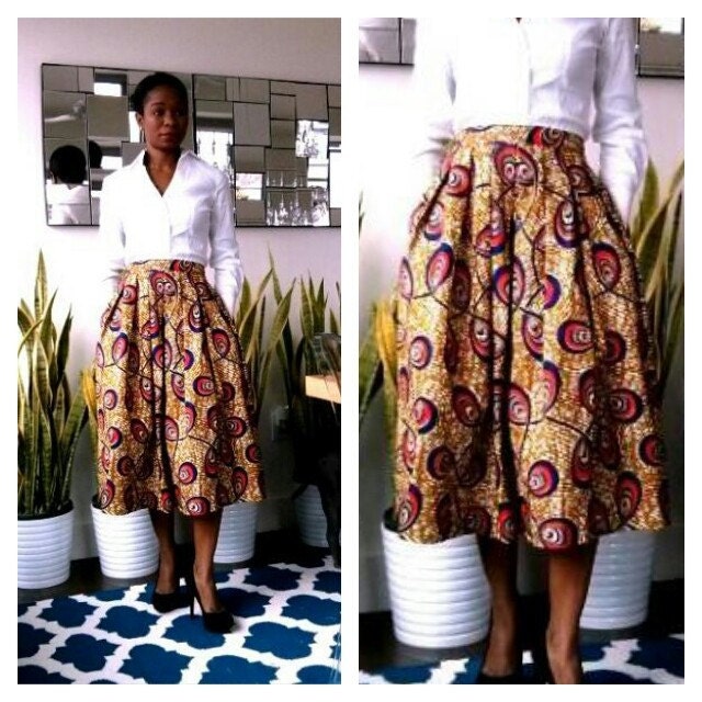 African Print Midi Skirt by MelangeMode on Etsy