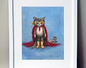 Super Hero Cat and Mouse Burglar: hand signed art print - JennyDaleDesigns