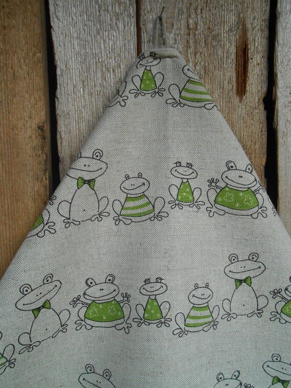 Linen Tea Towel Frog Towel Hand Towel Kitchen by ViViCreative