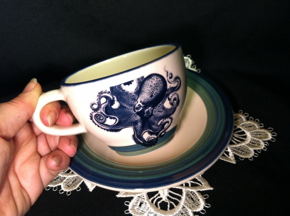 Octopus Cup Mug and Saucer - BawdyBaublez