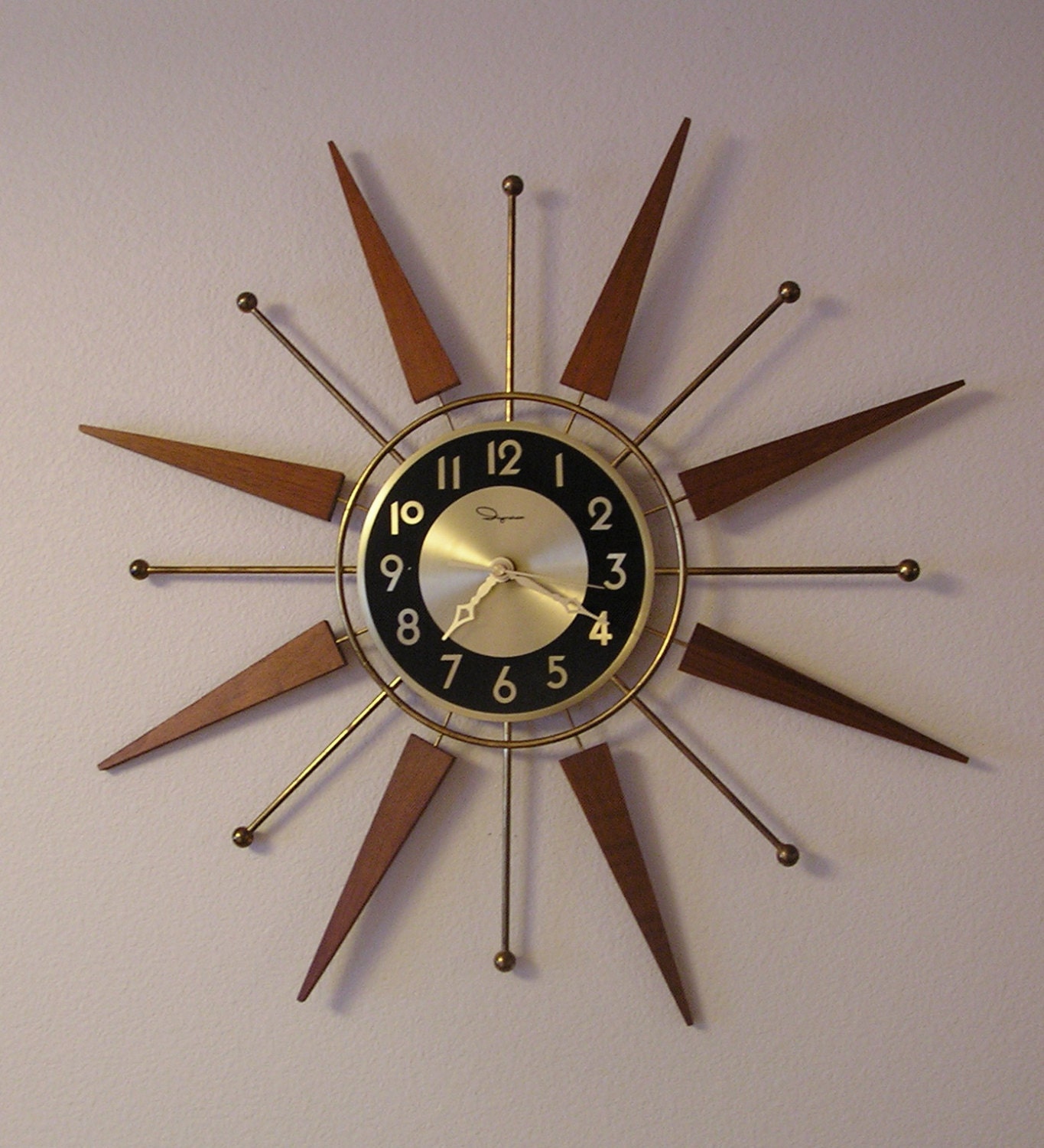 Vintage Mid Century Modern Ingraham Starburst Wall Clock