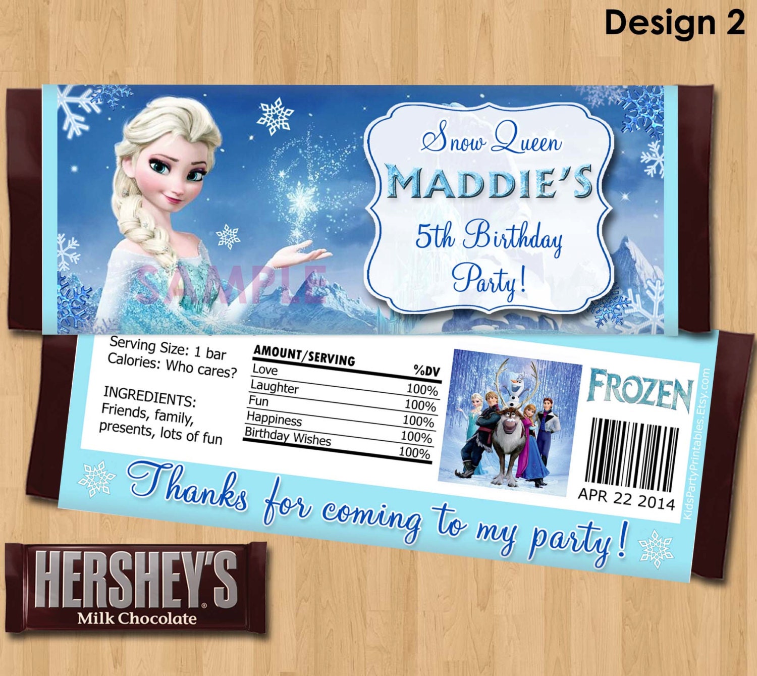 Disney Frozen Candy Bar Wrappers - Frozen Candy Wrapper  - Frozen Party Favor - Birthday Printable matches Invitation Elsa Anna Olaf Ideas