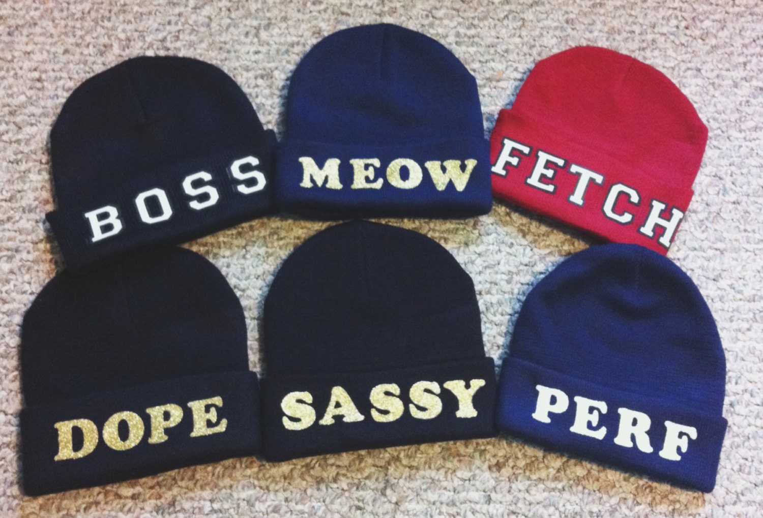 Beanies with "words" "sayings" beanies inspired by Jenner sisters and