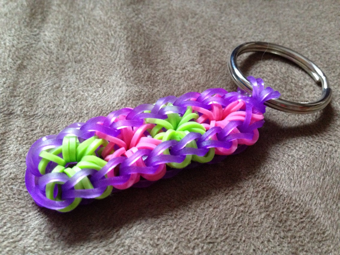 Rainbow loom keychain starburst purple by JewelLotusGifts on Etsy