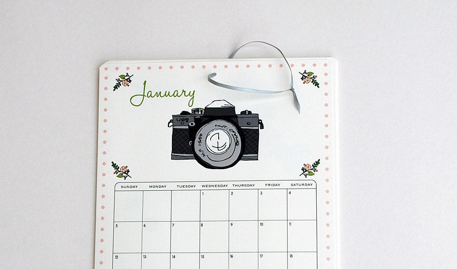 2014 Wall Calendar - large wall calendar 2014 Mix II, in green, pink, peach, pink, gray, black, and brown, 8.5x11" - OliveandRuby