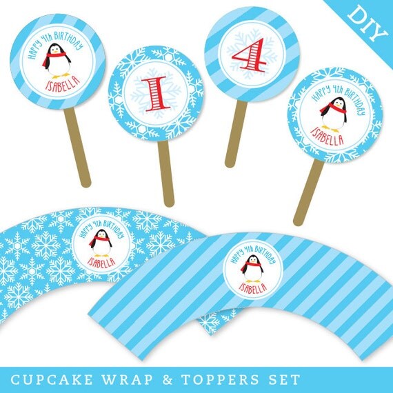 Penguin party - Personalized DIY printable cupcake wrapper and topper set Il_570xn