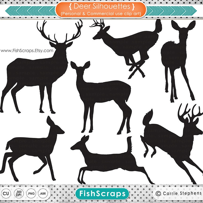 Deer Silhouettes & Outlines - Reindeer - Doe - Buck - Digital Graphics - Deer Clip Art - PNG Images and Photohshop Brushes - Christmas Il_570xn