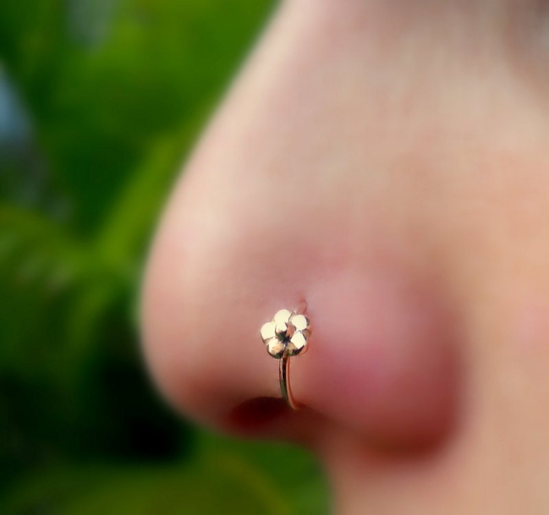 Flower Nose Ring Hoop 14K Solid Rose Gold by Holylandstreasures