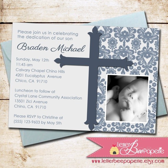 Classic Boy's Custom Baptism / Christening Invitation - DIY Printable Invite - Choose Your Colors - Confirmation, Dedication, New Baby Boy Il_570xn