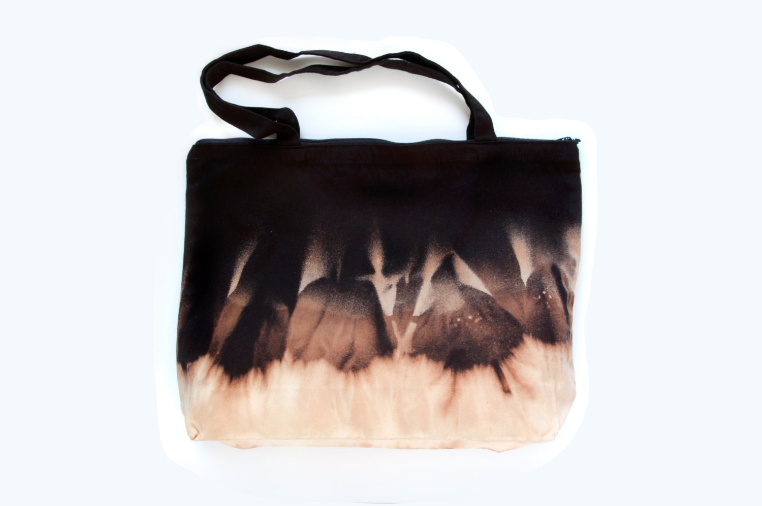 BLEACH Black Hand Dyed Zippered Tote. Tie Dye Canvas Tote Bag.