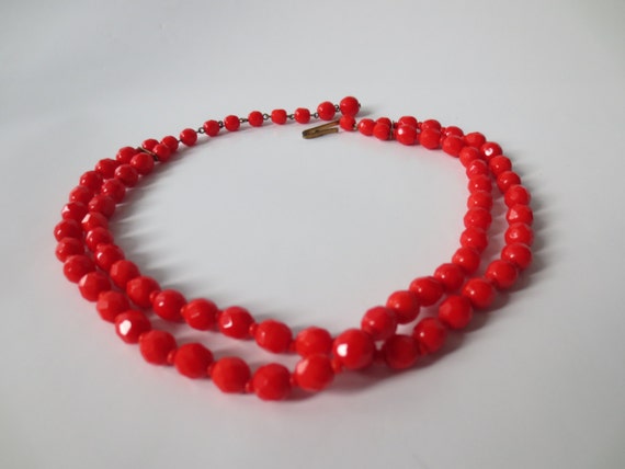 Vintage Red Multistrand Glass Beaded Necklace By VintageBrink