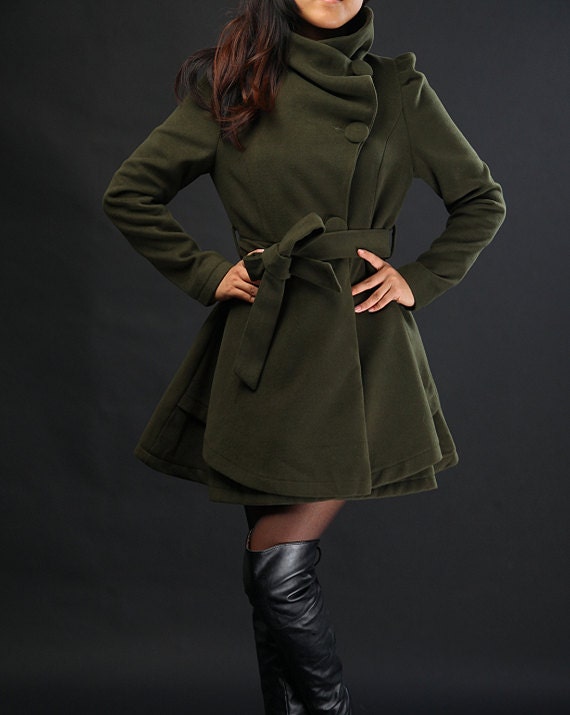 Army Green Long Dress Spring Trench Coats by dresstore2000