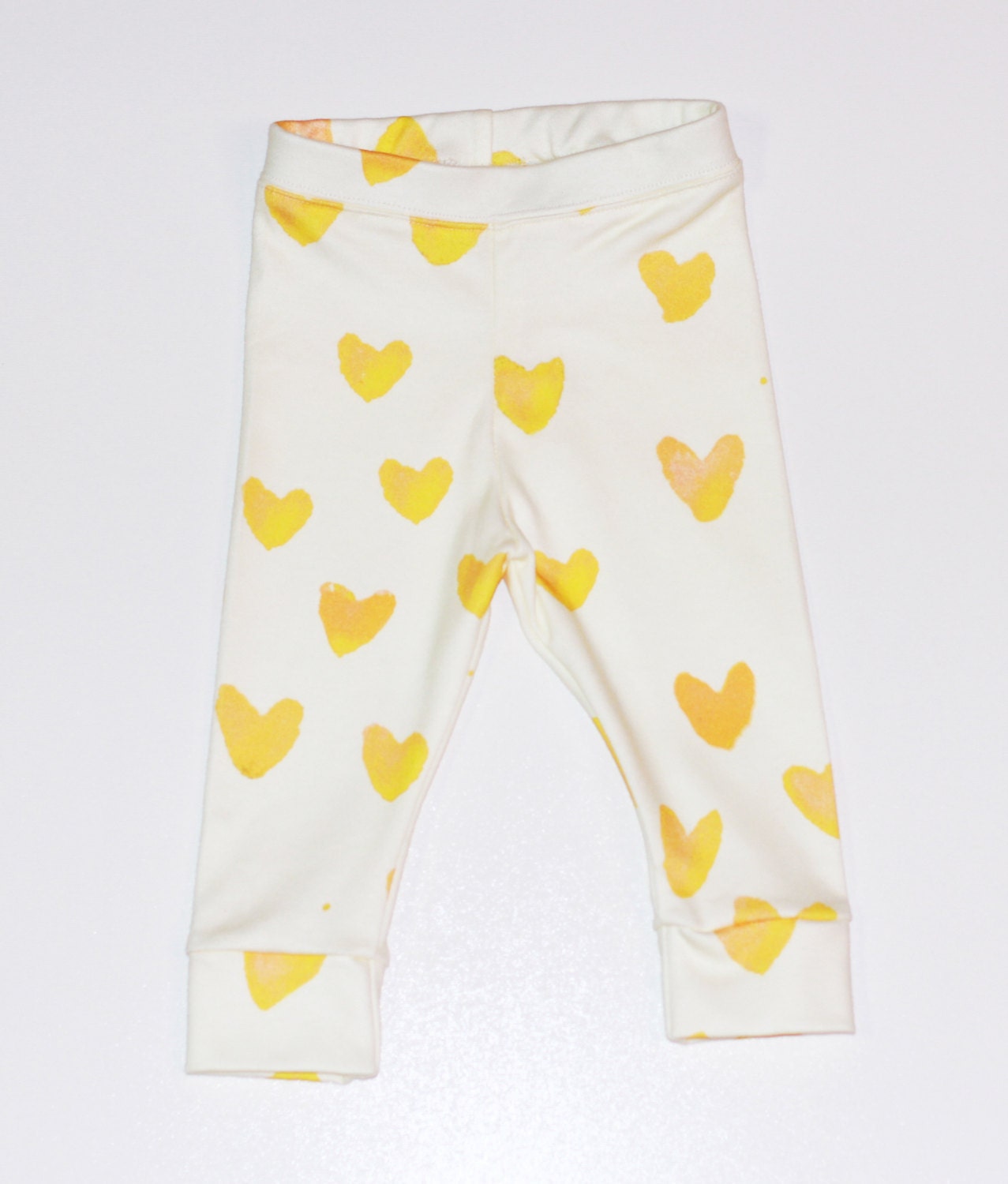 Organic Baby/Toddler Cream/Yellow Heart Cuffed Leggings - TheSproutedArrow