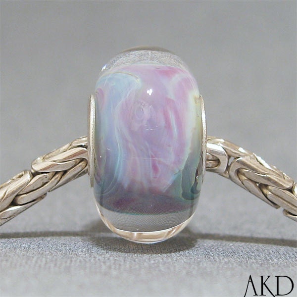 Lampwork Glass Bead Pink & Blue FitsTrollbeads Style Bracelet OOAK SRA Big Hole Bead Candy Coated