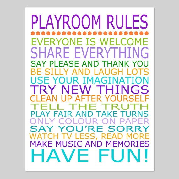 Playroom Rules 8x10 Quote Print Modern Nursery by Tessyla