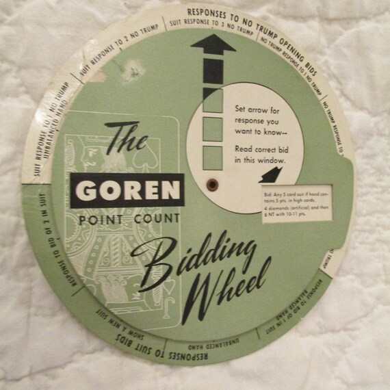 Vintage Goren Bridge Point Count Bidding Wheel 1954 by rarefinds4u