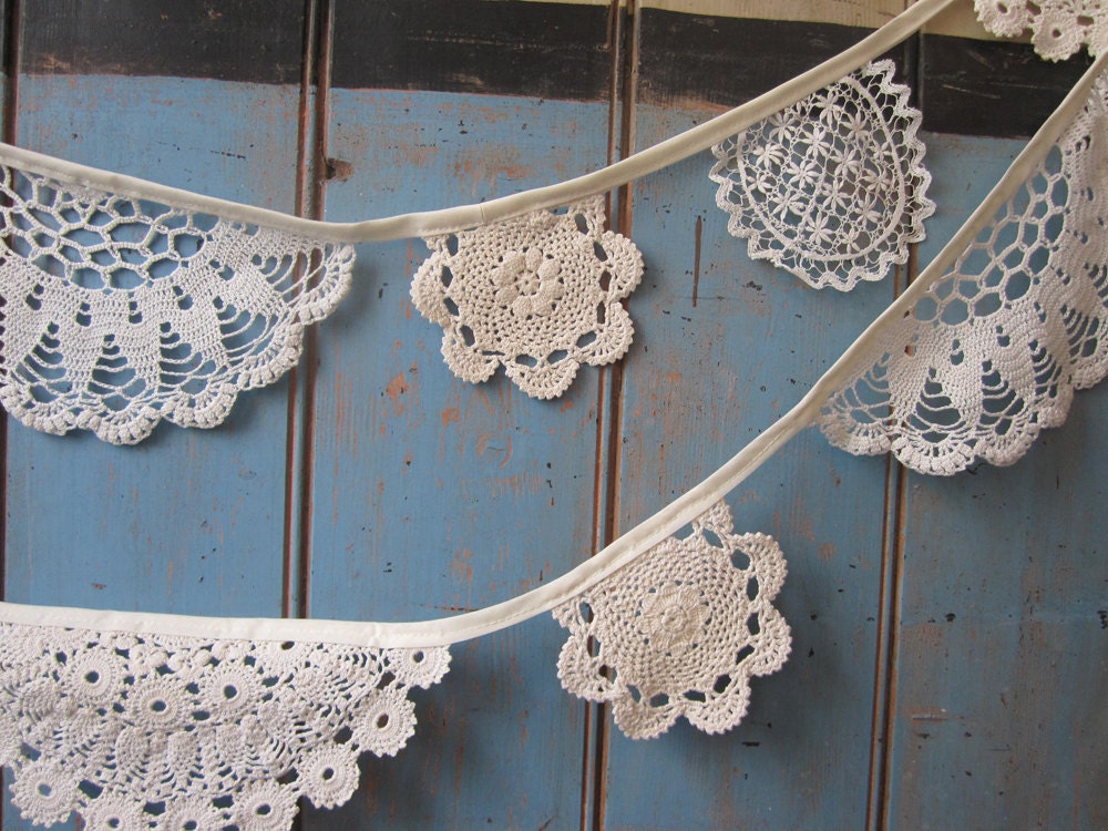 Vintage Doily Bunting.  Crochet Vintage  doilies in off White. - buntingboutique