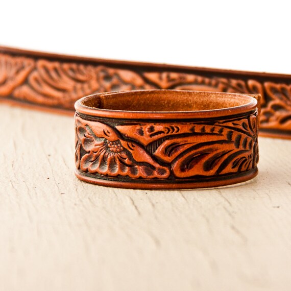 Tooled Leather Bracelet Cuff Southwestern Cowgirl by rainwheel