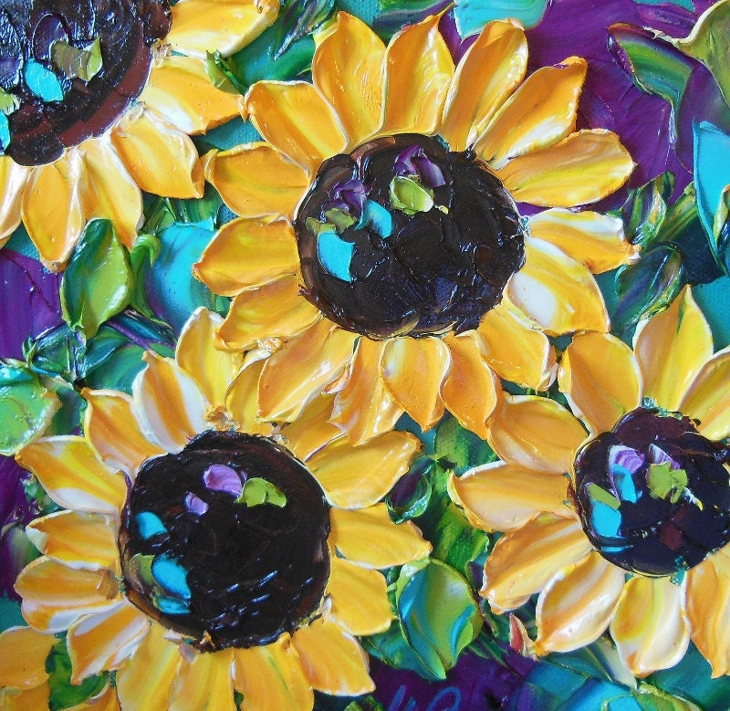 Oil Painting Impasto Painting Yellow Sunflowers